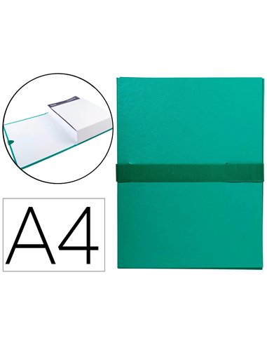 Chemise exacompta rabat en pied balacron format a4 24x32cm dos extensible 13cm sangle scratch coloris vert.