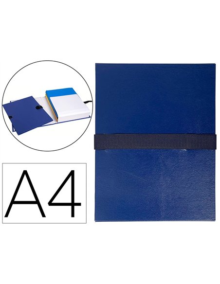 Chemise exacompta rabat en pied balacron format a4 24x32cm dos extensible 13cm sangle scratch coloris bleu foncé.