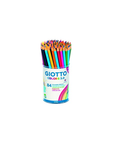 Pot crayons colors 3.0 giotto forme hexagonale bois 18cm mine de 3mm 84 unites coloris assortis.