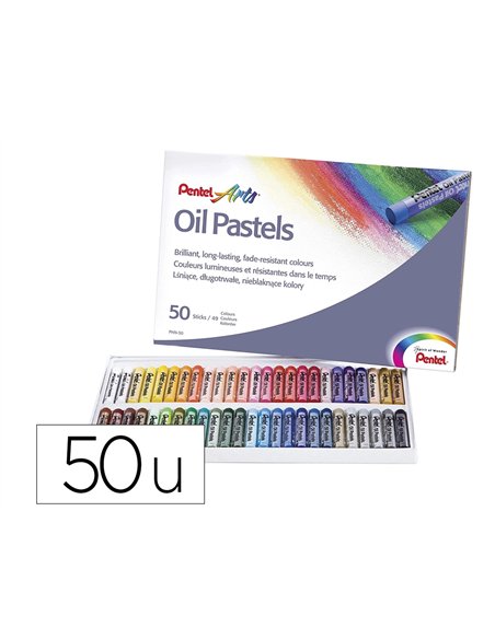 Pastel huile pentel corps rond enrobage papier non salissant diamètre 8mm boîte 50 unités.
