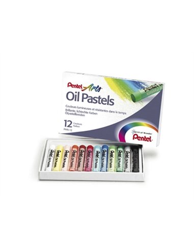 Pastel huile pentel corps rond enrobage papier non salissant diamètre 8mm boîte 432 unités.