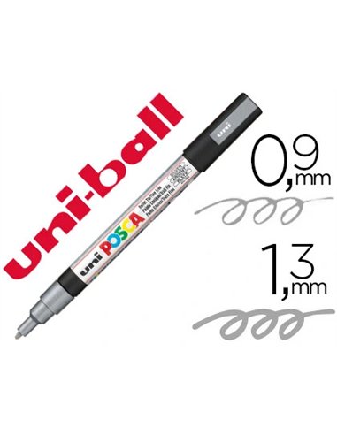 Marqueur posca pc3m gouache encre inodore toutes surfaces pointe fine conique couleur opaque couvrante argent.