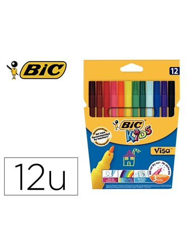 Lot bic kids visa 880 25 pochettes de 12 feutres pointe fine dont 5 gratuites coloris vifs assortis.