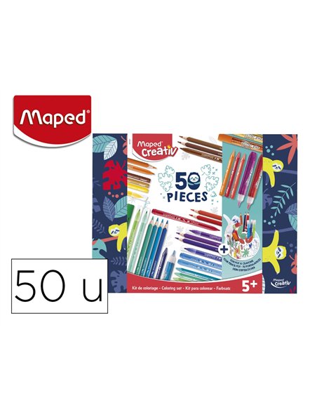 Kit de coloriage maped feutres crayons craies cire gomme taille-crayon 50 pieces + 1 activite creative.