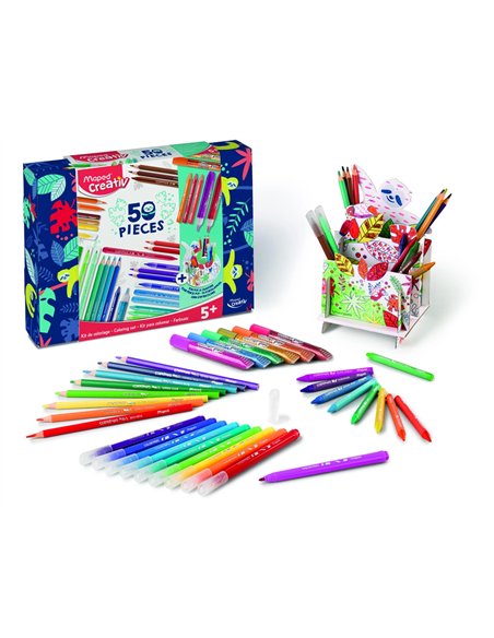Kit de coloriage maped feutres crayons craies cire gomme taille-crayon 50 pieces + 1 activite creative.