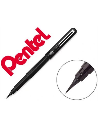 Feutre dessin pentel pocket brush pointe pinceau et recharge cartouche encre noire pigments sous pochette.