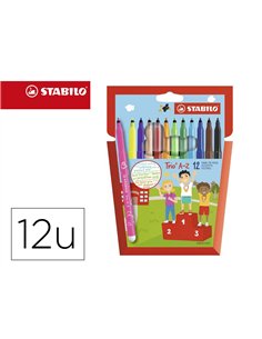 Feutre de coloriage stabilo trio a-z coloris assortis dont 2 fluo etui carton de 12.