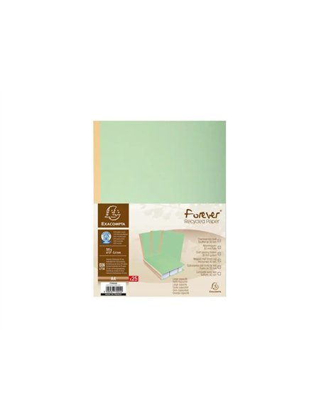 Chemise exacompta carte 240x320mm 320g documents a4 210x297mm soufflet dos toile 30mm coloris vert paquet 25 unites.