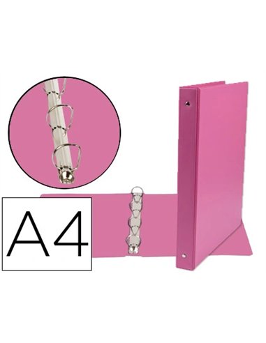 Classeur liderpapel 4 anneaux ronds 25mm a4 carton rembordé pvc coloris fuchsia.