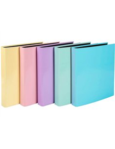 Classeur exacompta aquarel 4 anneaux d 25mm a4 carton pellicule coloris pastel assortis bleu jaune corail mauve vert. 2