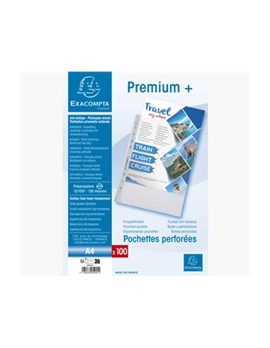 Pochette perforee exacompta a4 pp lisse 12/100eme 120 microns paquet 100 unites.
