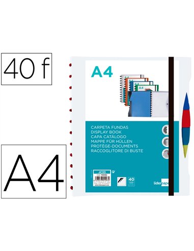 Protege-documents liderpapel personnalisable kangourou 40 pochettes amovibles 5 intercalaires a4 transparent.