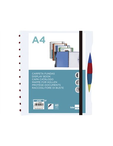 Protege-documents liderpapel personnalisable kangourou 40 pochettes amovibles 5 intercalaires a4 transparent.