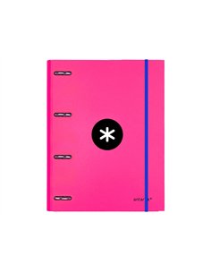 Classeur antartik 4 anneaux ronds 25mm a4 carton rembordé feuillets mobiles quadrillage 5mm coloris rose. 2