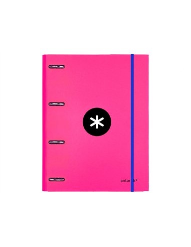 Classeur antartik 4 anneaux ronds 25mm a4 carton rembordé feuillets mobiles quadrillage 5mm coloris rose.