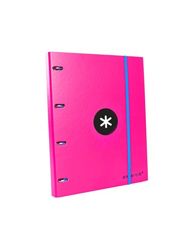 Classeur antartik 4 anneaux ronds 25mm a4 carton rembordé feuillets mobiles quadrillage 5mm coloris rose.