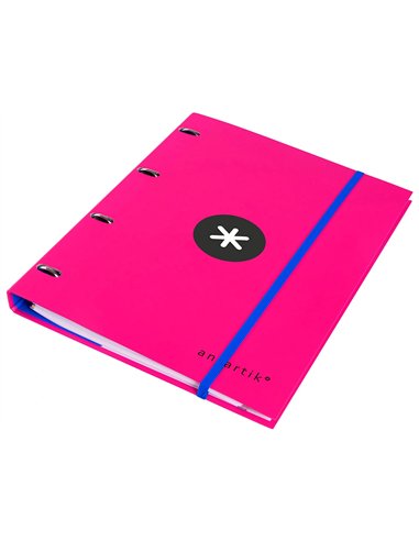 Classeur antartik 4 anneaux ronds 25mm a4 carton rembordé feuillets mobiles quadrillage 5mm coloris rose.