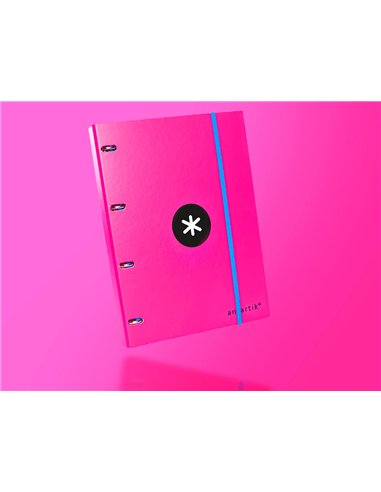 Classeur antartik 4 anneaux ronds 25mm a4 carton rembordé feuillets mobiles quadrillage 5mm coloris rose.