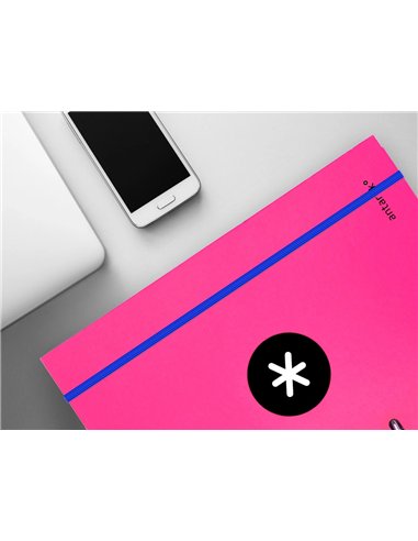 Classeur antartik 4 anneaux ronds 25mm a4 carton rembordé feuillets mobiles quadrillage 5mm coloris rose.
