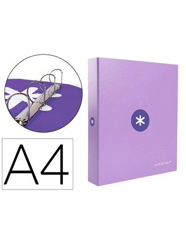 Classeur antartik 4 anneaux end 40mm a4+ carton remborde coloris lavande.