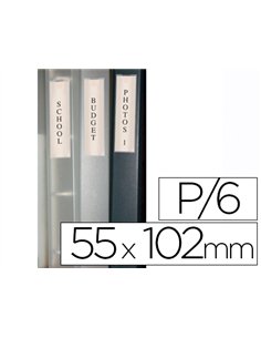 Porte-étiquette q-connect adhésif dos classeur 55x102mm étiquette comprise pack 6 unités.