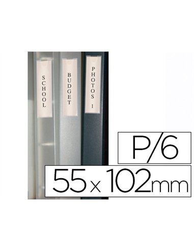 Porte-étiquette q-connect adhésif dos classeur 55x102mm étiquette comprise pack 6 unités.