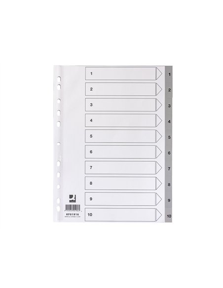 Intercalaire q-connect numerique 1-10 plastique 10 positions a4 indice multiperfore.