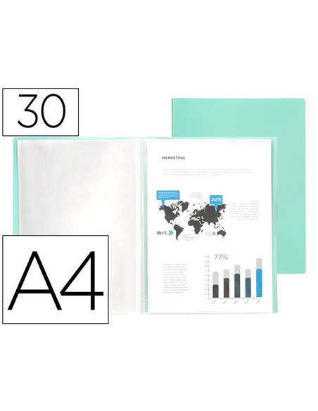 Protege-documents liderpapel polypropylene couverture flexible 30 pochettes fixes a4 220x297mm vert pomme.