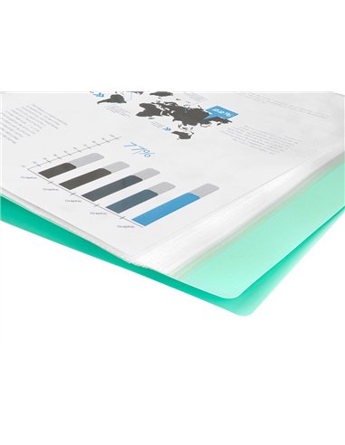 Protege-documents liderpapel polypropylene couverture flexible 30 pochettes fixes a4 220x297mm vert pomme.
