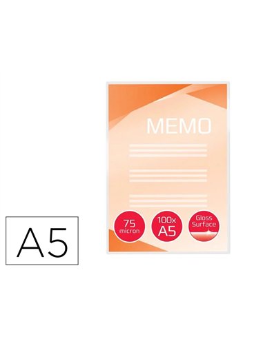 Pochettes plastification gbc 148x110cm 75 microns format a5 boite de 100 unites.