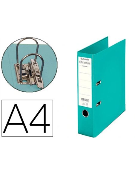 Classeur levier esselte chromos plus a4 polypropylène griffes blocage dos 80mm grand porte-étiquette coloris vert menthe.