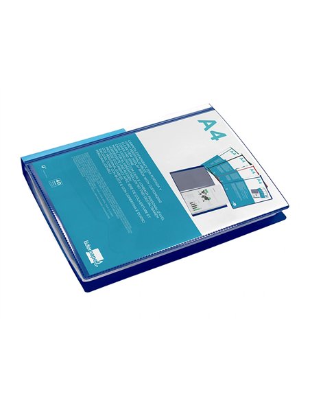 Protege-docs liderpapel kangourou personnalisable polypro 40 pochettes fixes a4 210x297mm bleu translucide.