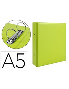 Classeur liderpapel 2 anneaux ronds 40mm a5 carton rembordé pvc coloris vert pistache.
