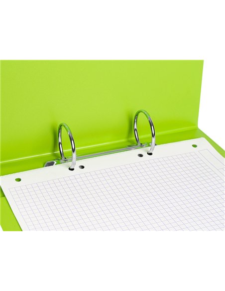 Classeur liderpapel 2 anneaux ronds 40mm a5 carton rembordé pvc coloris vert pistache.