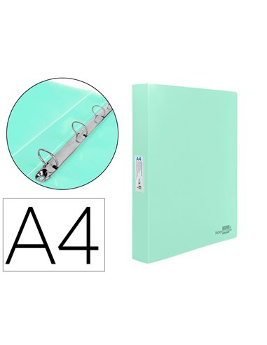 Classeur liderpapel 4 anneaux 40mm a4 polypropylene dos 55mm porte-cartes de visite coloris vert pomme.