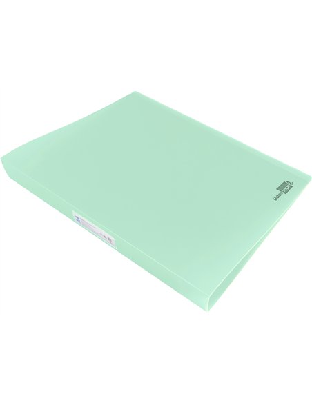 Classeur liderpapel 4 anneaux 40mm a4 polypropylene dos 55mm porte-cartes de visite coloris vert pomme.