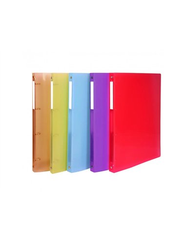 Classeur 4 anneaux polypro office plast couverture souple 32x25 dos 20mm 5 coloris assortis.