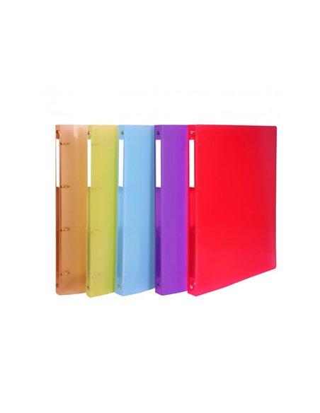 Classeur 4 anneaux polypro office plast couverture souple 32x25 dos 20mm 5 coloris assortis.