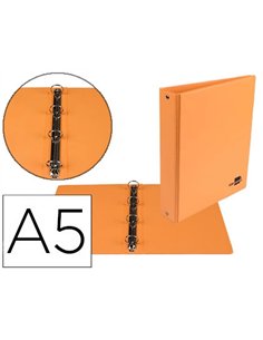 Classeur liderpapel 4 anneaux ronds 25mm a5 carton rembordé pvc coloris orange.