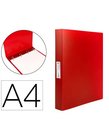 Classeur liderpapel 4 anneaux 25mm a4 260x315mm polypropylene dos 40mm porte-cartes visite coloris rouge.