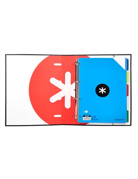 Classeur antartik 4 anneaux ronds 40mm a4 carton remborde feuillets mobiles quadrillage 5mm coloris noir.