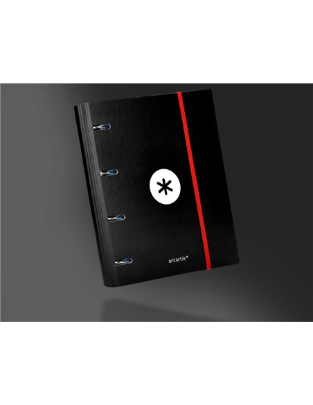 Classeur antartik 4 anneaux ronds 40mm a4 carton remborde feuillets mobiles quadrillage 5mm coloris noir.