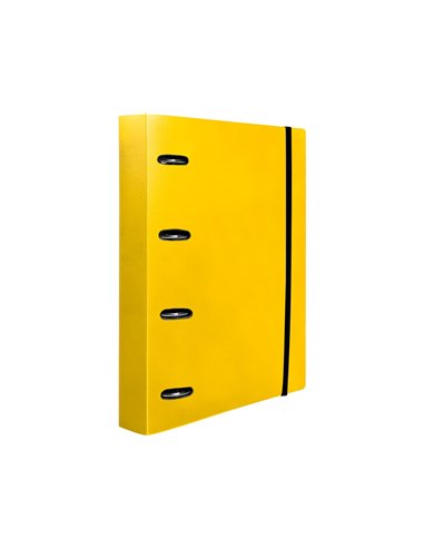 Classeur liderpapel 4 anneaux en d 25mm a4 polypropylene feuillets mobiles 100f 5x5mm coloris jaune fluo.