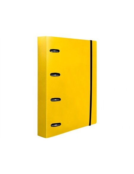 Classeur liderpapel 4 anneaux en d 25mm a4 polypropylene feuillets mobiles 100f 5x5mm coloris jaune fluo.
