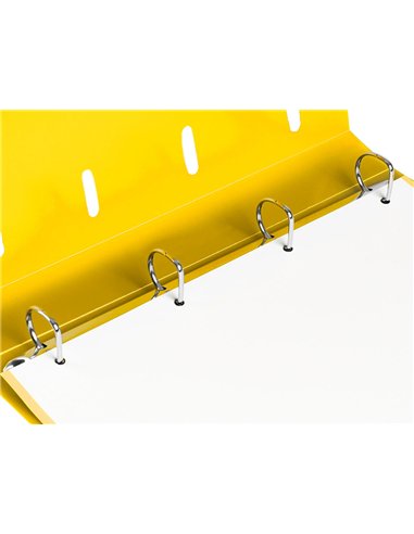Classeur liderpapel 4 anneaux en d 25mm a4 polypropylene feuillets mobiles 100f 5x5mm coloris jaune fluo.