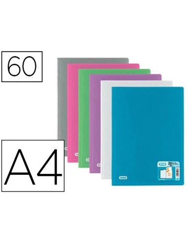 Protège-documents elba hawaï polypropylène couverture rigide a4 porte-étiquette 60 pochettes 120 vues coloris assortis.