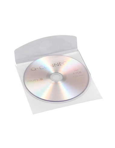 Pochette adhésive q-connect cd-rom polypropylène 127x127mm rabat fermeture adhésif repositionnable sachet 10 unités.