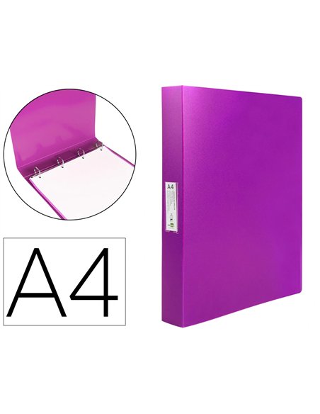 Classeur liderpapel 4 anneaux 25mm a4 260x315mm polypropylene dos 40mm porte-cartes visite coloris violet.