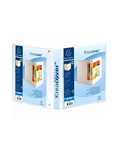 Classeur exacompta 4 anneaux en d 30mm polypropylène a4+ 32x27,7cm personnalisable pochettes coloris blanc.
