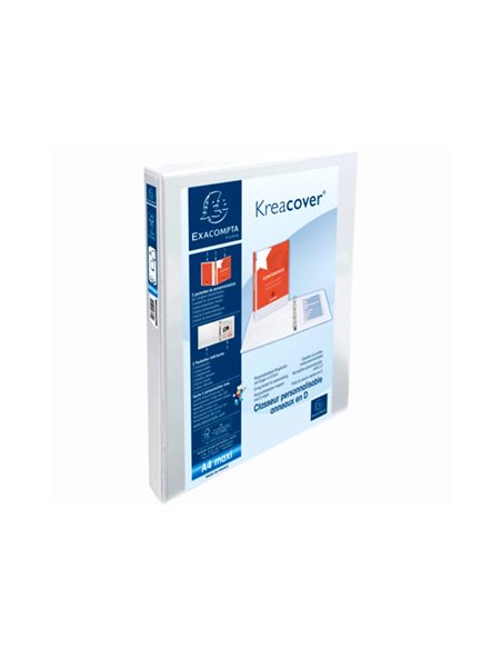 Classeur exacompta kreacover 4 anneaux 15mm a4+ carton recouvert polypropylène dos 38mm personnalisable blanc.